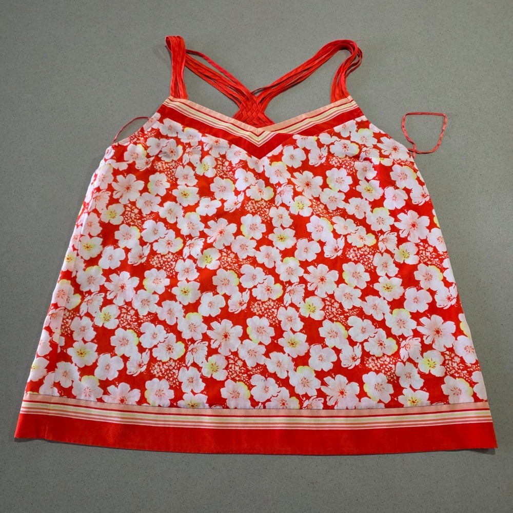 LC Lauren Conrad Red Floral‎ Cherry Blossom Braided Racerback Camisole Top Large
